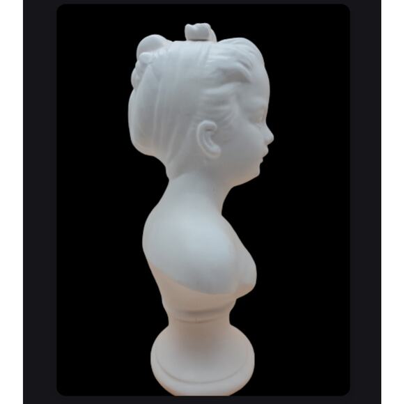 Vintage White Ceramic Bust Girl Female Head Statue Mid Century Classical Decor - Picture 6 of 15